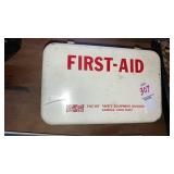Old metal first aid kit w/hinged wall hanger