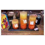 Trio of citrus sage candles on tray unlit