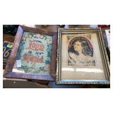 2 antique framed pictures evening prayer lord is