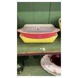 2 Pyrex- yellow square casserole, red pie plate