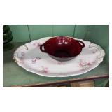 Haviland Limoges France large platter, ruby glass
