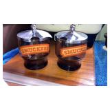 Pair of Smuckers smoke glass jelly jar servers