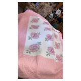 Cross stitch pink & white quilt hand-quilted