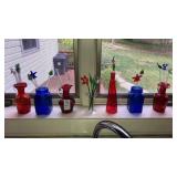 7 Colored Crackle glass mini pitchers, cobalt