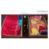 2 drawers of kitchen towels pot holders asst