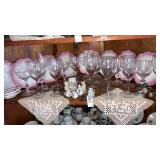 Tiny tea sets, Stemware,antique cake plates-shelf