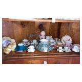 Tea cups & saucers, chick figures- shelf lot