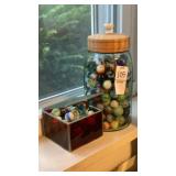 Jar & glass box of marbles