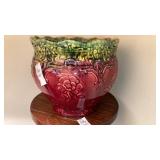 Burgundy & green large jardiniere Roseville?
