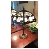 Slag glass shaded metal lamp