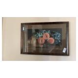 Framed still life w/peaches signed 23"x16"