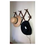 Wooden Wall hat rack & hats
