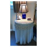 Decorator table & contents -crochet cover lamp