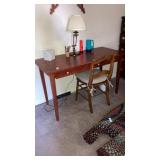 2-drawer wooden Desk & chair w/contents on & in