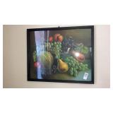 Old fruit print, oak framed mirror