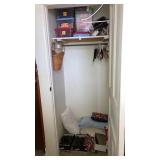 Contents of closet ladies boots bedding hats