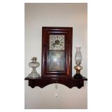 Antique clock w/farrier scene & 2 oil