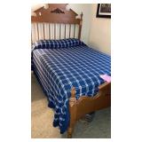 Navy & white woven bedspread, pillows