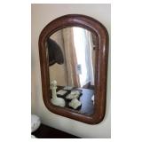 Antique wall mirror, dogs playing cards,large cat