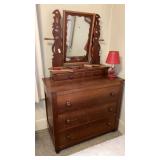 1850 Step back dresser & bedding sheets contents