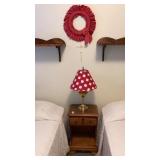 Night Stand w/drawer, lamp, 2 wall decors above