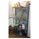 Metal shelving & contents jars bottles melter