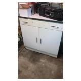 Metal base kitchen cabinet & contents