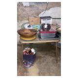 Card table & contents pans wooden ware coffee