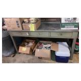 Large metal desk & drawer contents