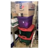 Large lot of Christmas decors 3 storage tubs &