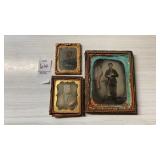 3 tintypes Civil War soldier w/gun flag, man