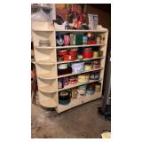 Vintage white painted bookcase w/drawer on wheels