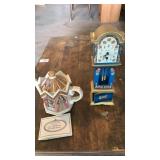 Small pot and wind up clock 10 inches tall