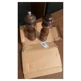 Brand new wooden salt and pepper grinder shakers