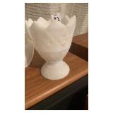 2 milk glass pieces , bird one by Avon , vase