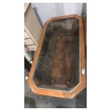 Oak and glass coffee table 54 inches x 28 inches