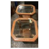 Oak and glass end tables 26 inches x 26  inches