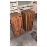 Pair of wooden swivel shelf units 27 inches tall