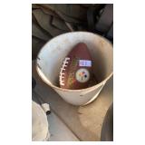 Metal bucket and Steeler football