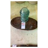 Vintage hair brush and glass insulator