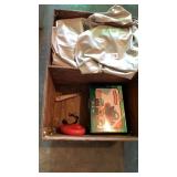 Air mattress, pump and wooden crate