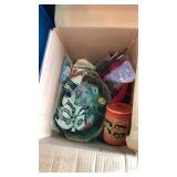Box lot of craft items, tin and other