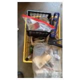 Plastic crate of tools, hardware and household