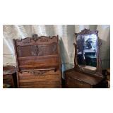 2-pc Antique oak bedroom-high back bed & low