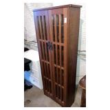 Modern mission oak glass front bookcase cabinet