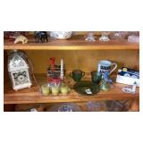 Shelf lot depression glass lantern candles