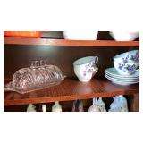 Shelf lot lead crystal butter dish,Japan teacups