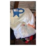 Quilt top, embroidered linen tablecloth,knitted