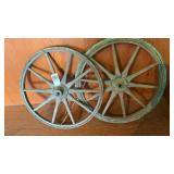 Pair of small wooden wagon wheels 15 inches