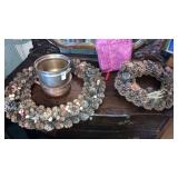 Brass planters pine cone wreaths